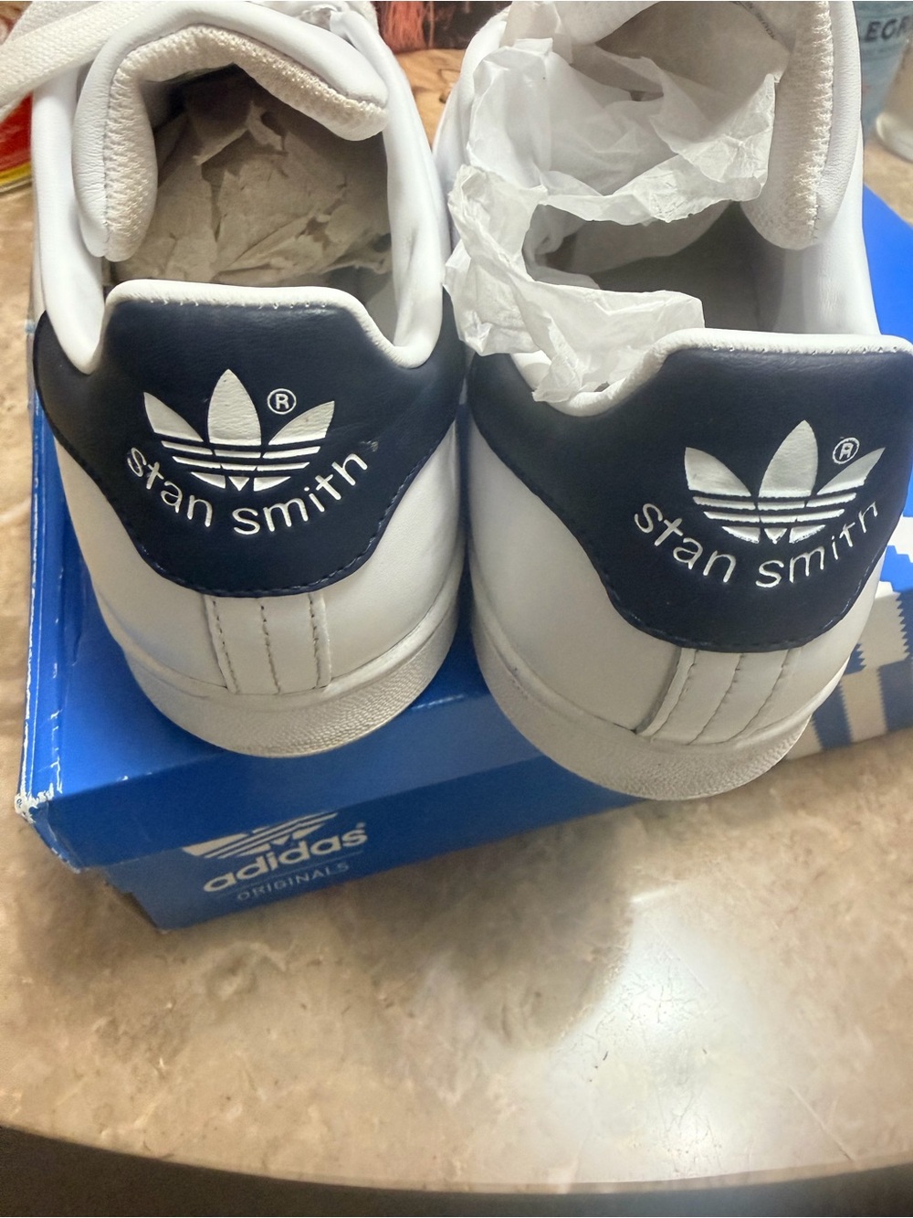 adidas Stan Smith White Sneakers with Navy Heel Tabs